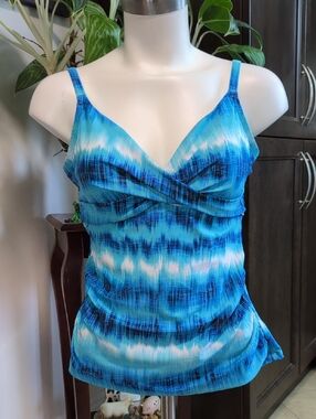 Blue Tie-Dye V-Neck Women’s Swim Camisole with Adjustable Straps